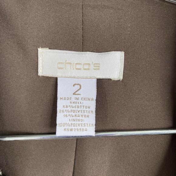 Chico's Jacket Sz 2 Womens L Brown Geometric Print Textured Lined Career Blazer - Picture 3 of 11